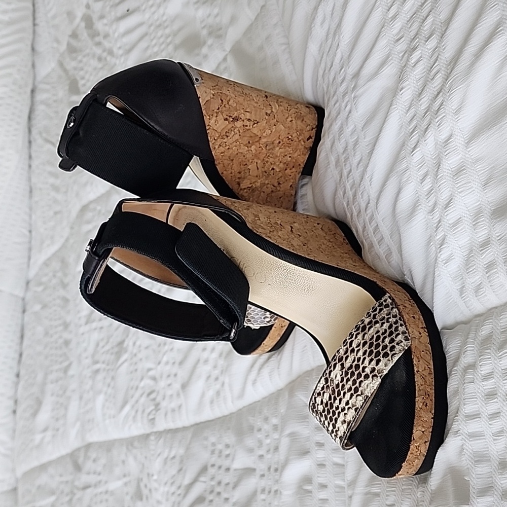 Black and Snake Print Wedge Sandals